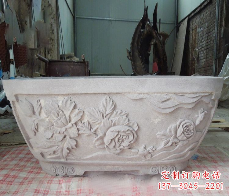 福建精致大理石花盆雕塑