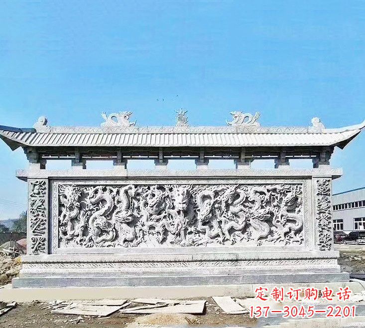 福建精美大理石九龙壁雕塑