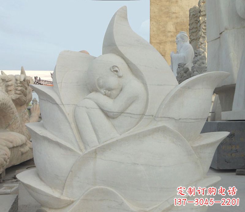 福建精美大理石莲花婴儿石雕