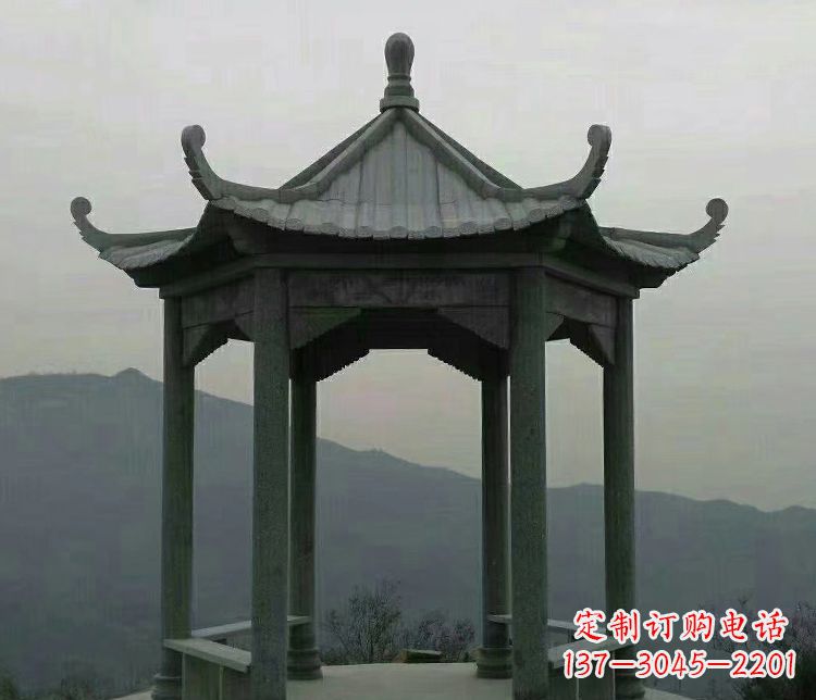 福建大理石凉亭景区六角石雕
