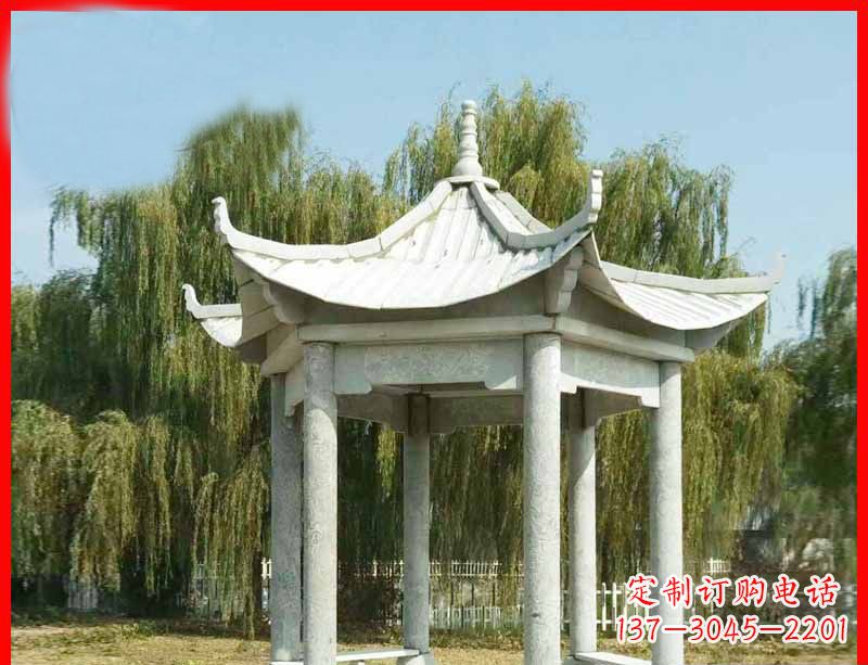 福建大理石六角凉亭公园石雕 (3)