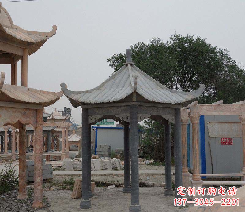 福建大理石六角凉亭公园石雕 (2)