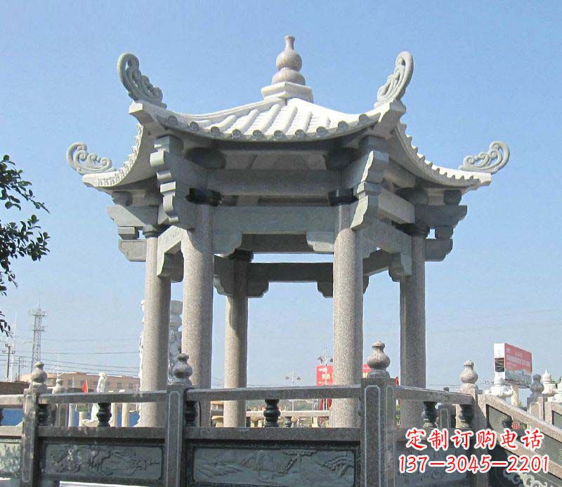 福建大理石六角凉亭石雕 (2)