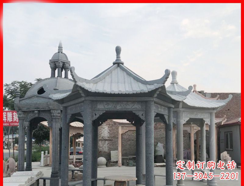 福建大理石六角凉亭公园石雕 (5)