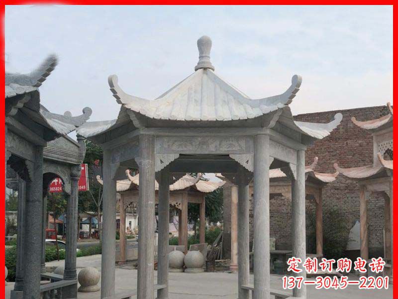 福建大理石六角凉亭公园石雕