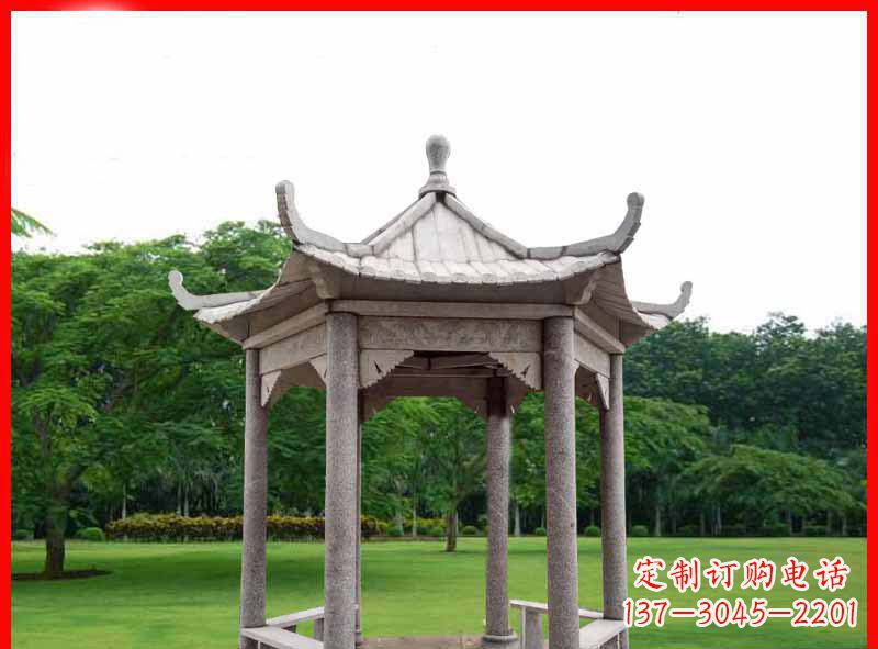 福建大理石六角凉亭园林景观石雕
