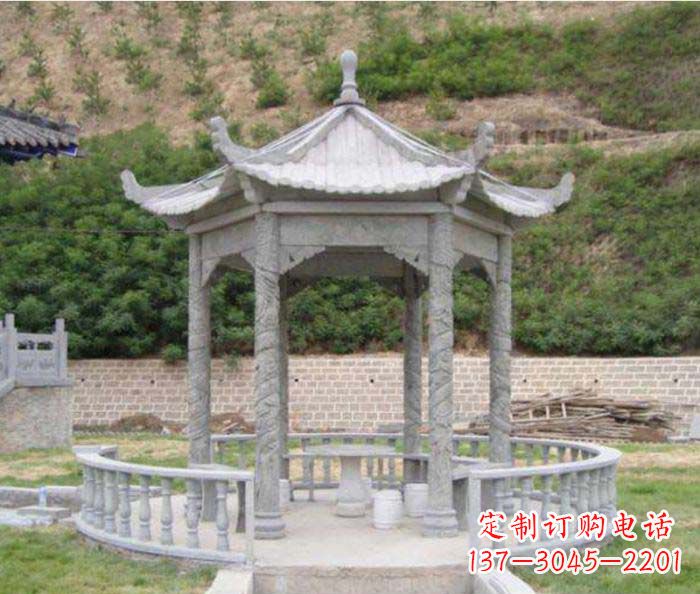 福建大理石六角石雕凉亭 (2)