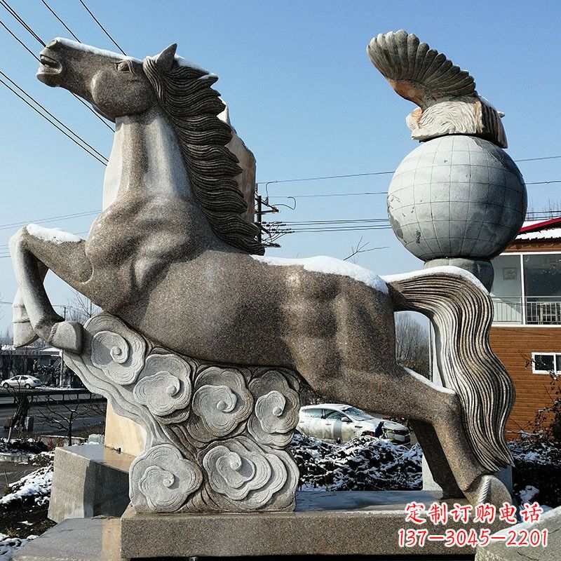 福建大理石马踏祥云雕塑