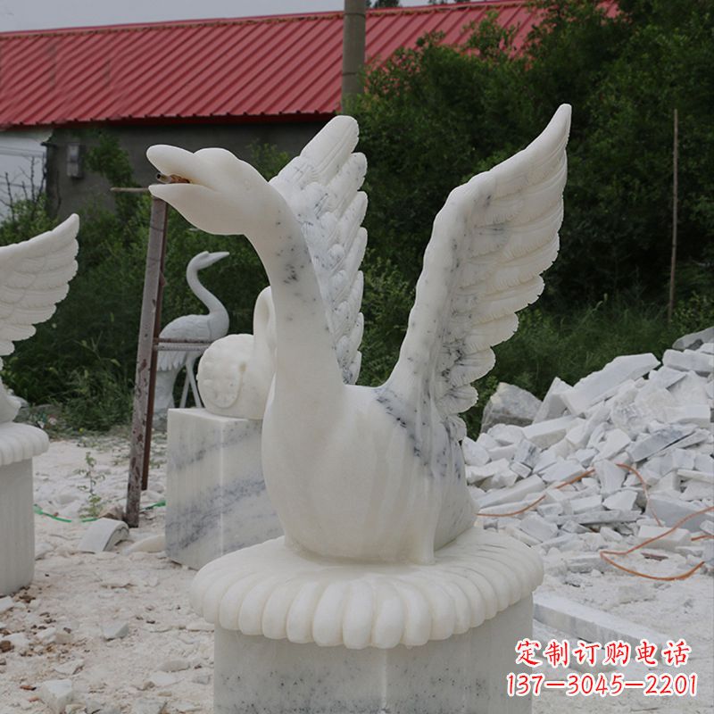 福建大理石喷水天鹅石雕园林装饰动物雕塑