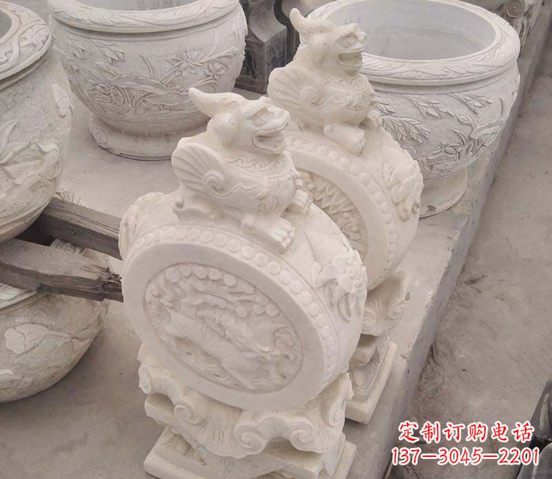 福建大理石貔貅抱鼓石雕塑