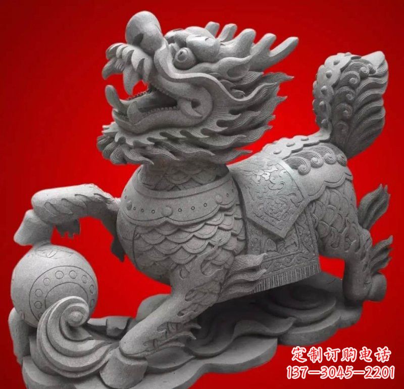 福建大理石企业小区门口麒麟雕塑