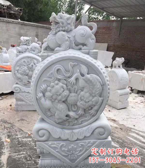 福建大理石狮子抱鼓石雕塑