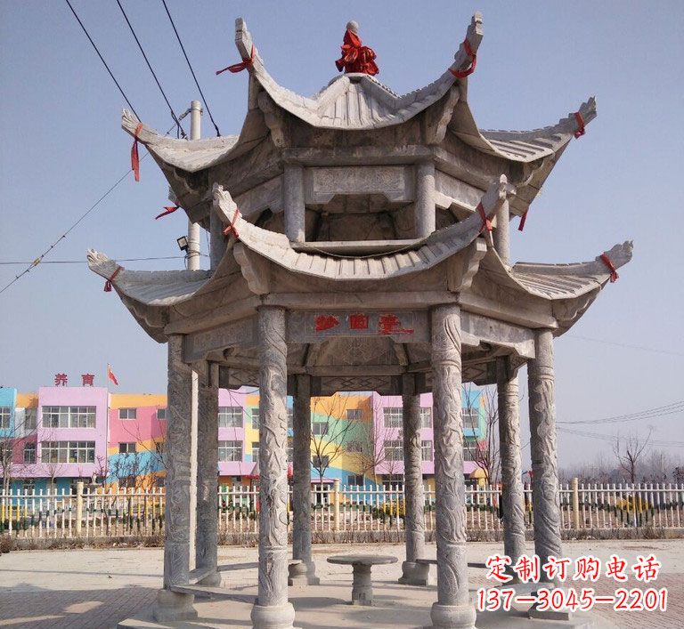福建大理石双层八角凉亭雕塑