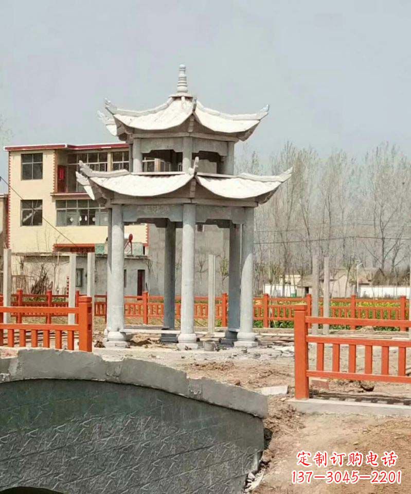 福建大理石双层凉亭雕塑