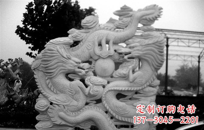 福建精美大理石双龙雕塑