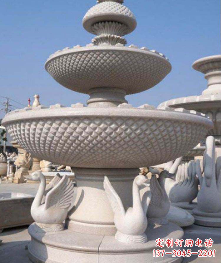 福建大理石天鹅双层小区欧式动物喷泉石雕