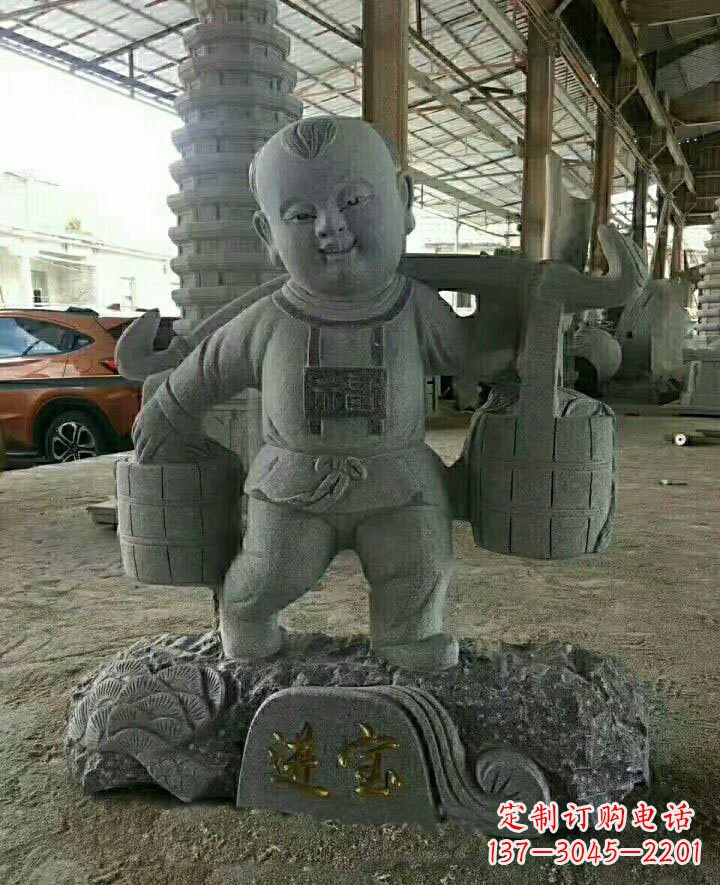 福建装点童年的大理石招财进宝儿童雕塑