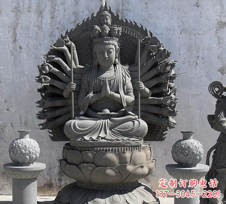 福建宗教庙宇千手观音大理石雕塑