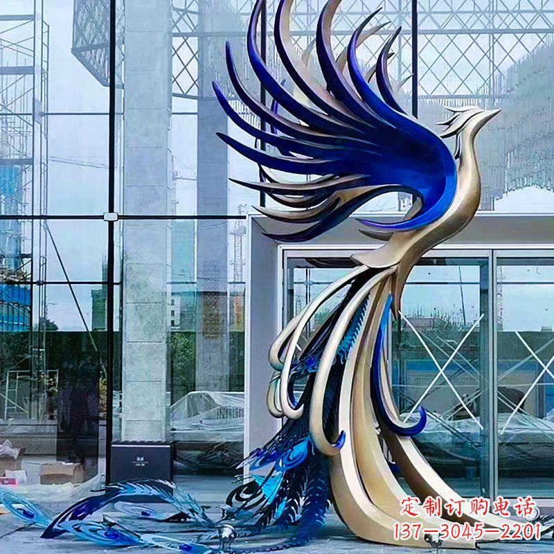 福建精美彩绘不锈钢孔雀雕塑