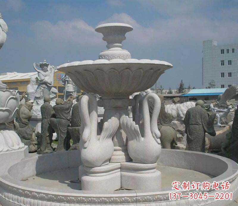 福建大型汉白玉天鹅喷泉石雕