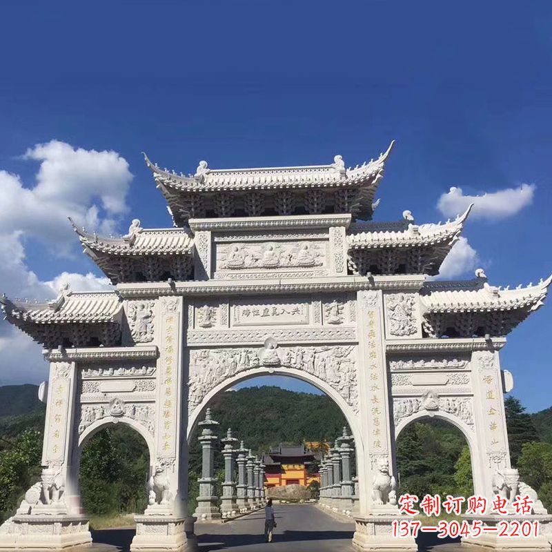 福建大型汉白玉景区大门石雕牌楼雕塑