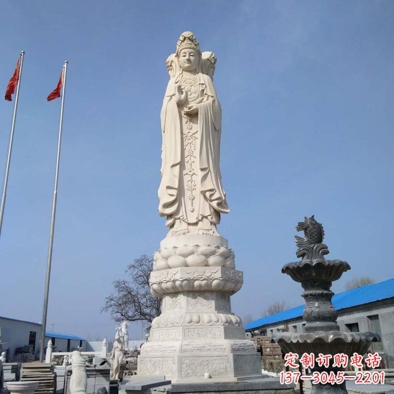 福建中领雕塑汉白玉三面观音石雕