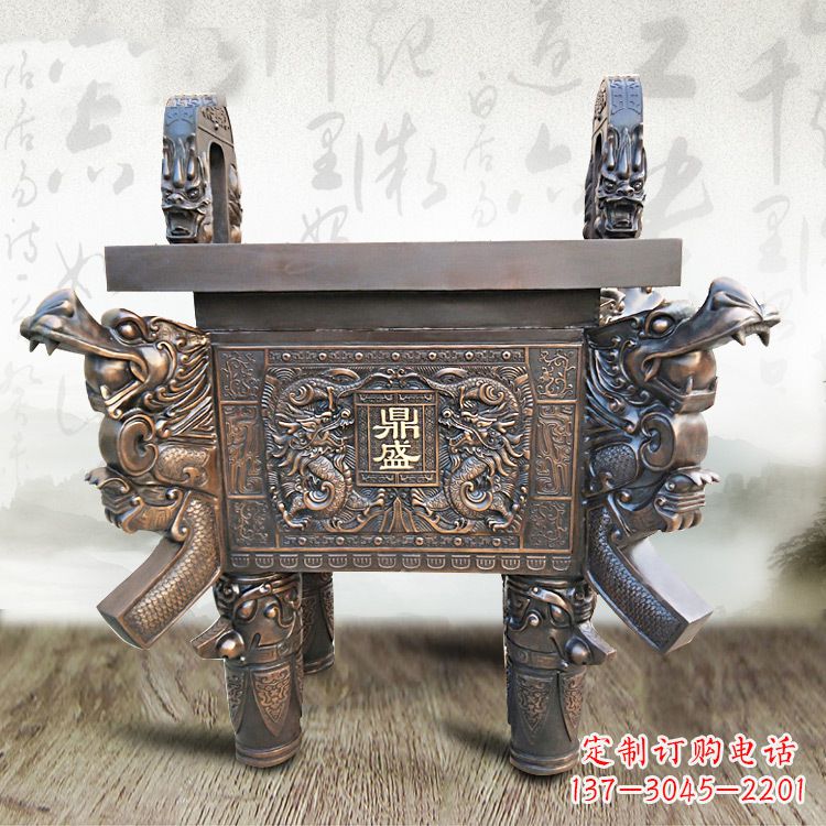 福建典雅双龙四龙铜鼎雕塑