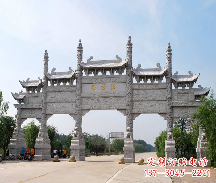 福建大型五门道路石雕牌坊定制