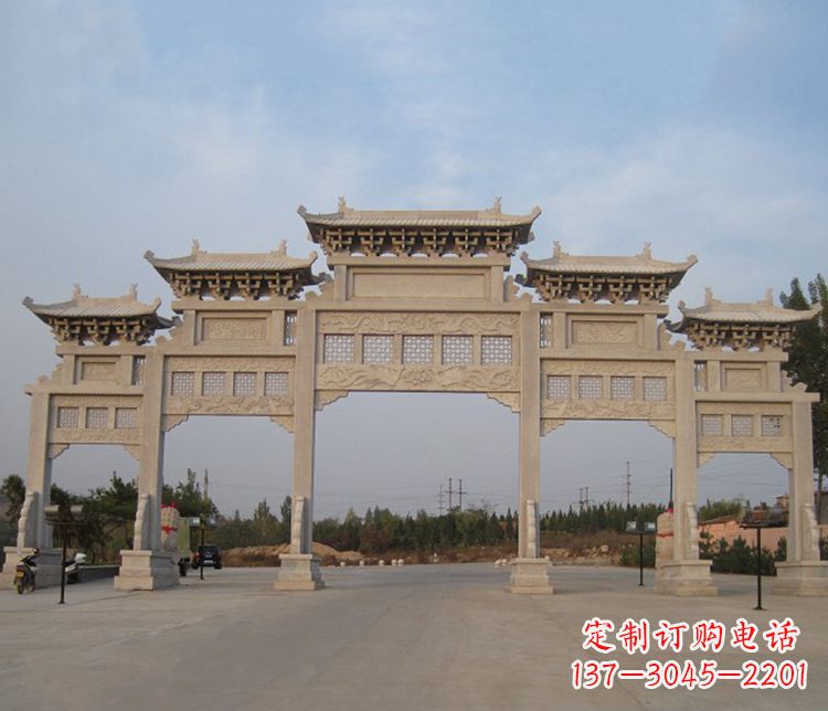 福建大型五门牌坊石雕精美雕塑