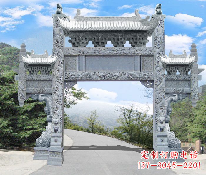 福建单门村口石雕牌坊 (3)