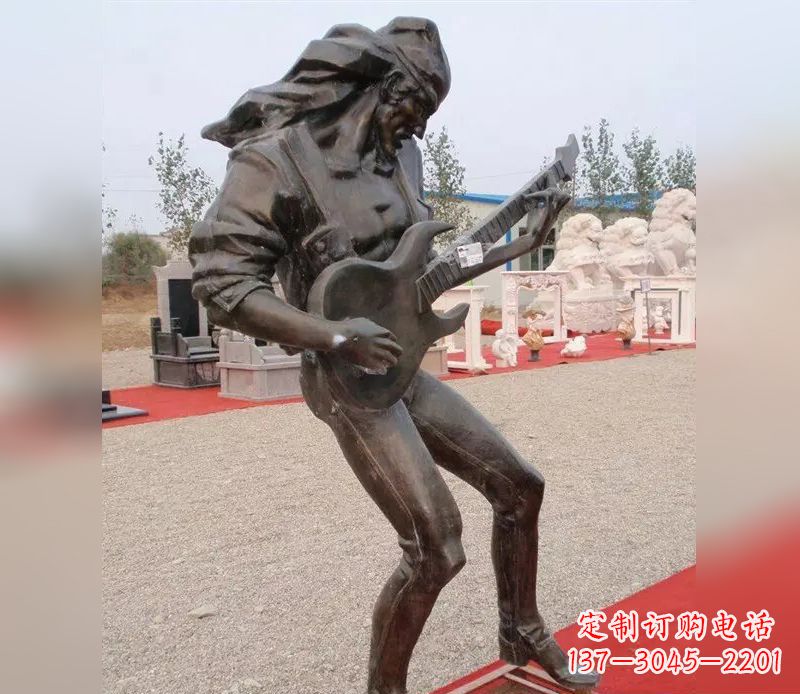 福建弹吉他广场小品人物铜雕