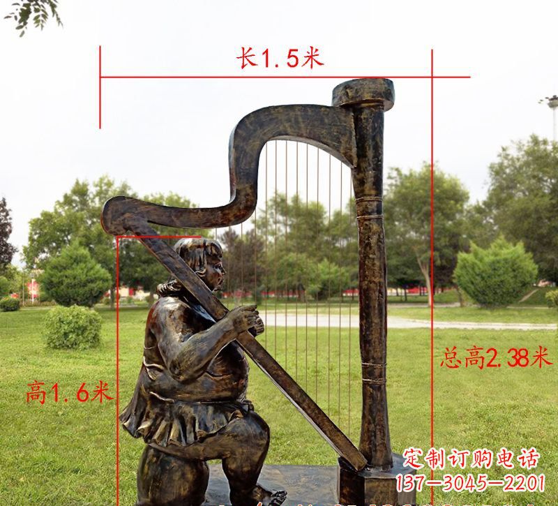 福建弹竖琴音乐人物铜雕