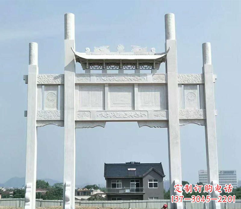 福建道路三门牌坊石雕 (4)