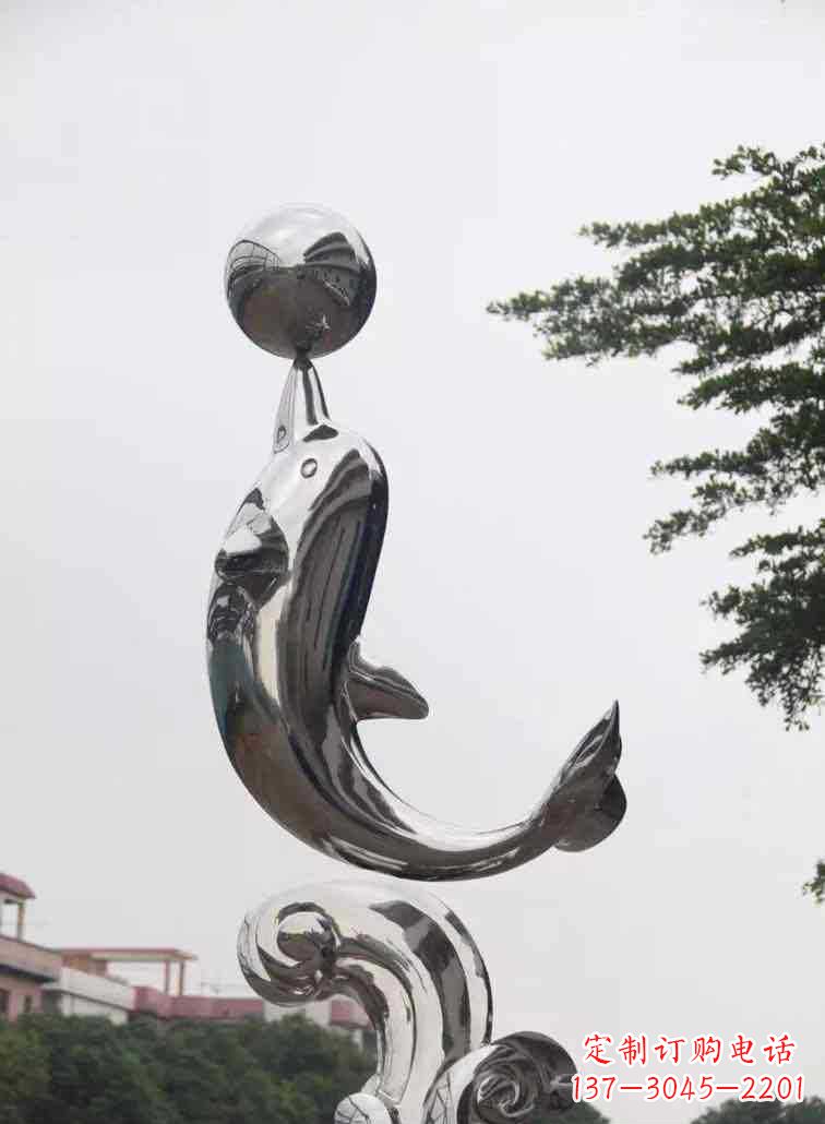 福建顶球海豚动物不锈钢雕塑