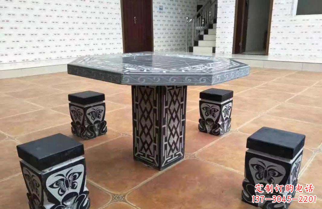 福建多边形雕刻仿古石桌凳