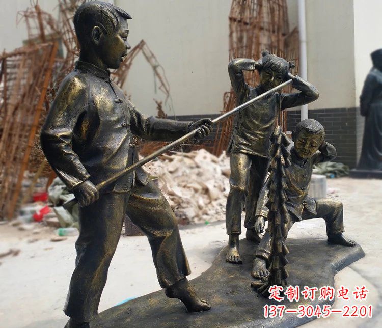 福建儿童放鞭炮庭院景观铜雕塑