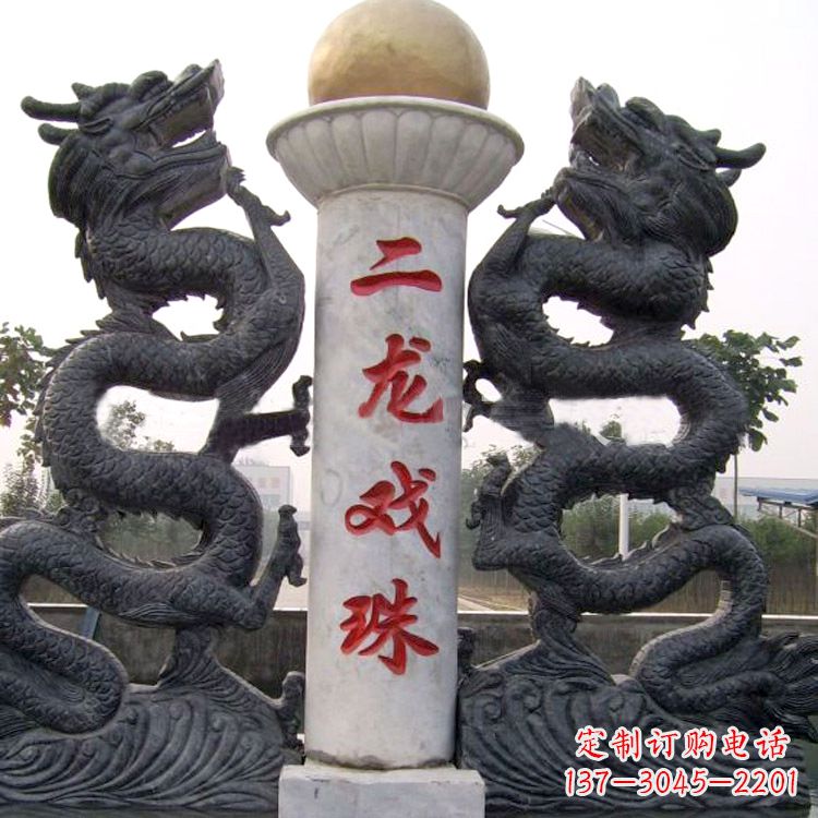 福建青石双龙雕塑