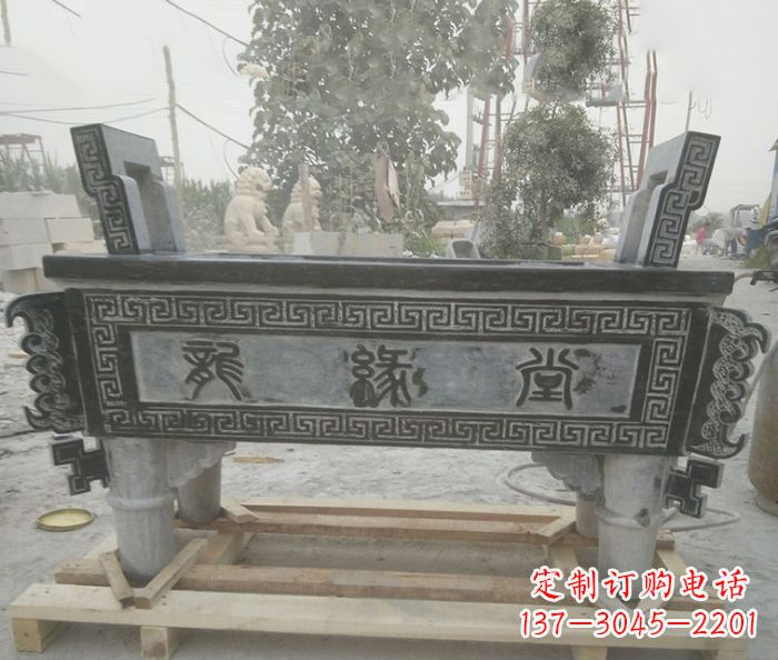 福建方形四足香炉石雕艺术品