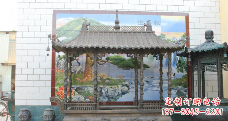 福建方形香炉寺庙铜雕 (2)