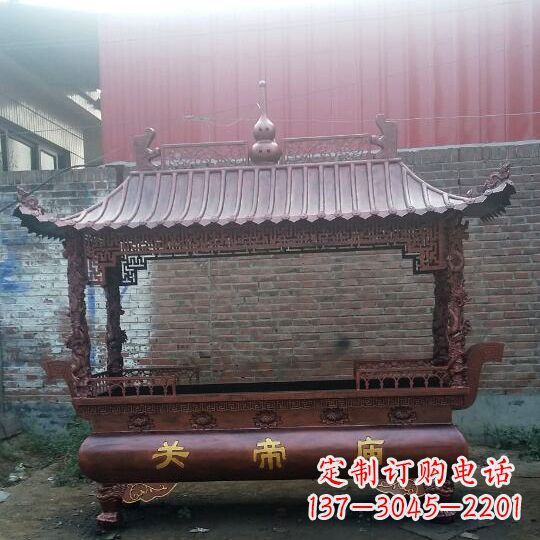 福建方形香炉铜雕塑,精美香炉雕塑