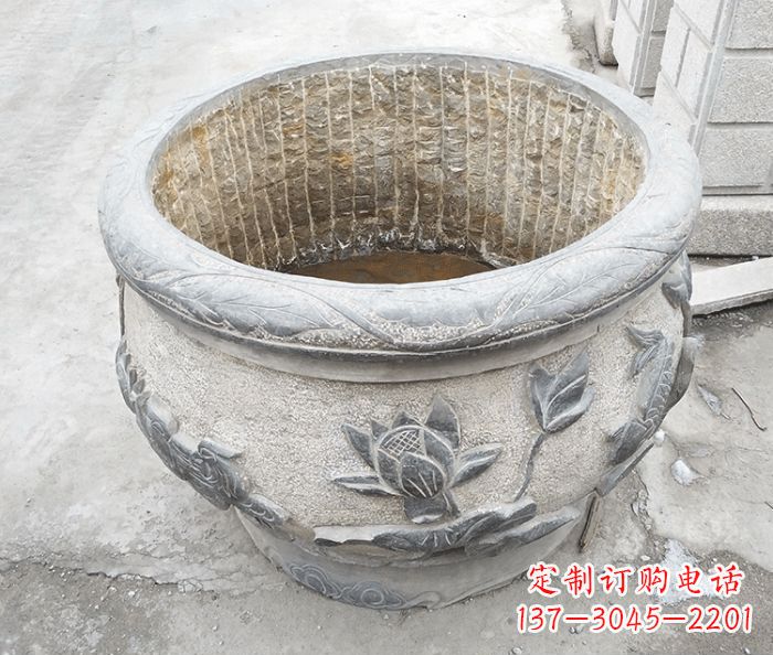 福建仿古荷花鲤鱼雕塑石水缸