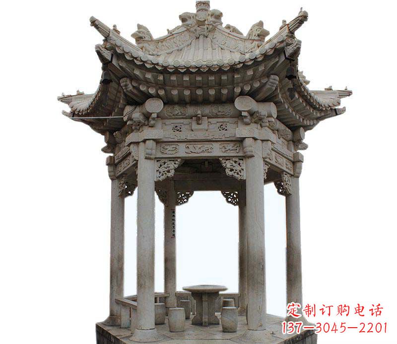 福建精美仿古六角凉亭石雕
