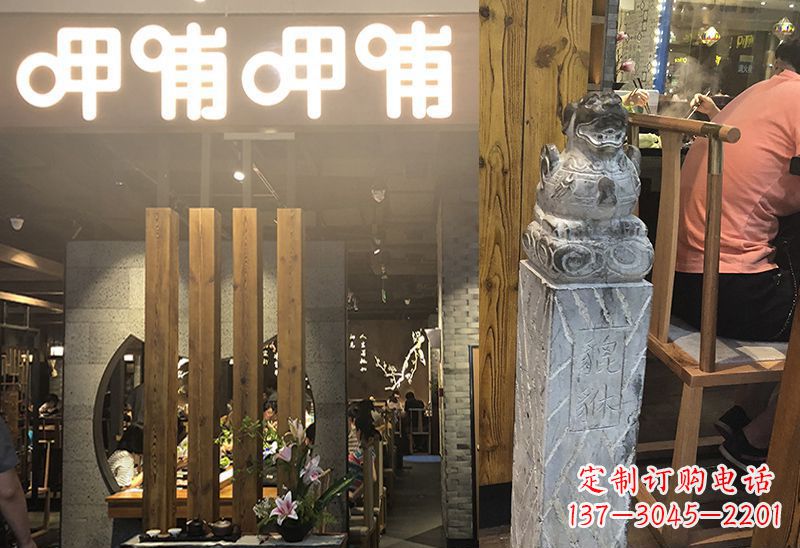 福建仿古貔貅马柱拴马石雕