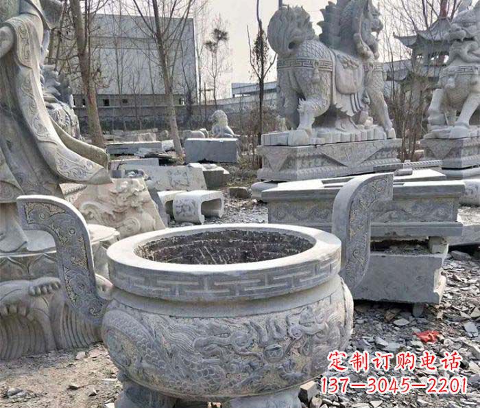 福建仿古三足香炉石雕_1