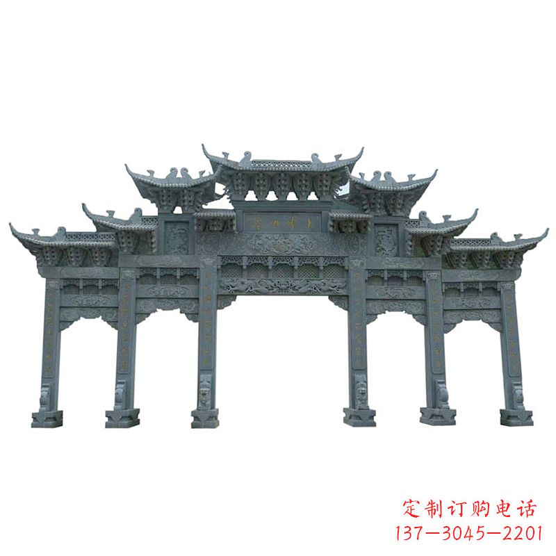 福建仿古石雕牌楼五门石牌坊