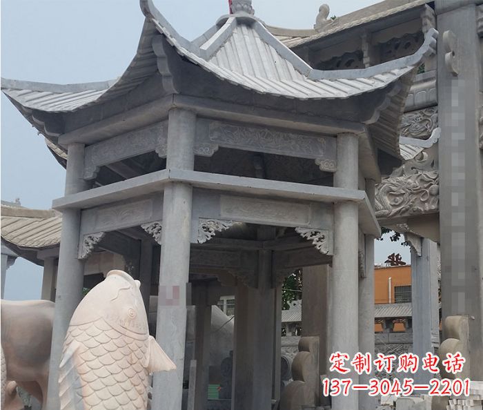 福建精美仿古双层石雕凉亭