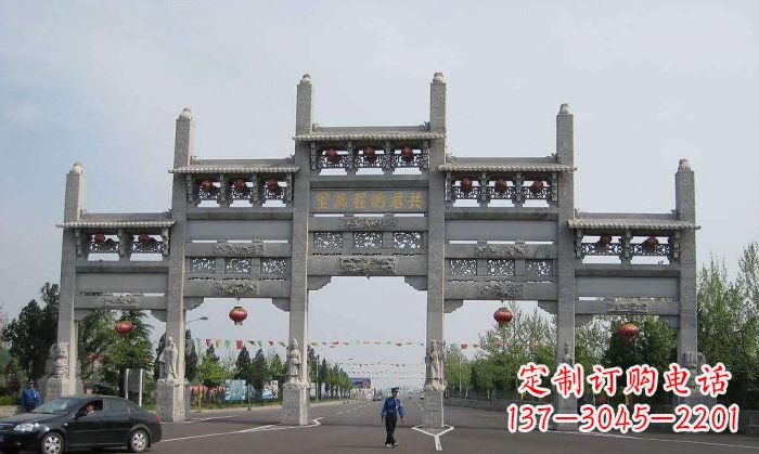 福建仿古五门石雕牌坊 (2)