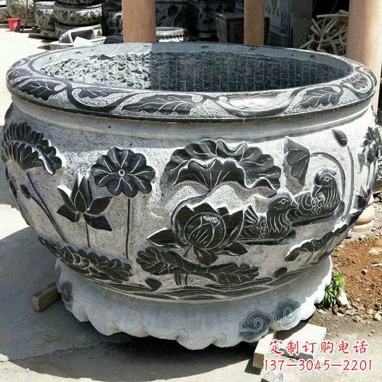 福建仿古圆形鱼缸石雕