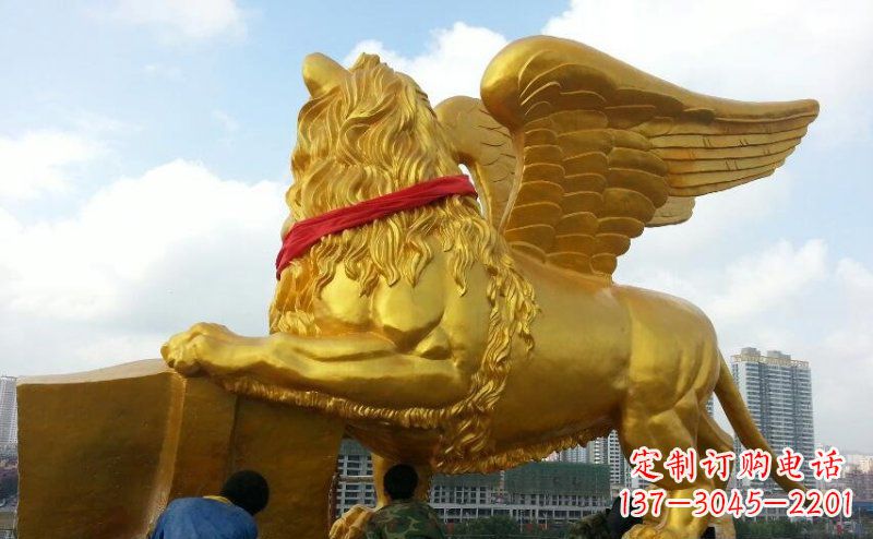 福建仿铜飞狮玻璃钢动物雕塑