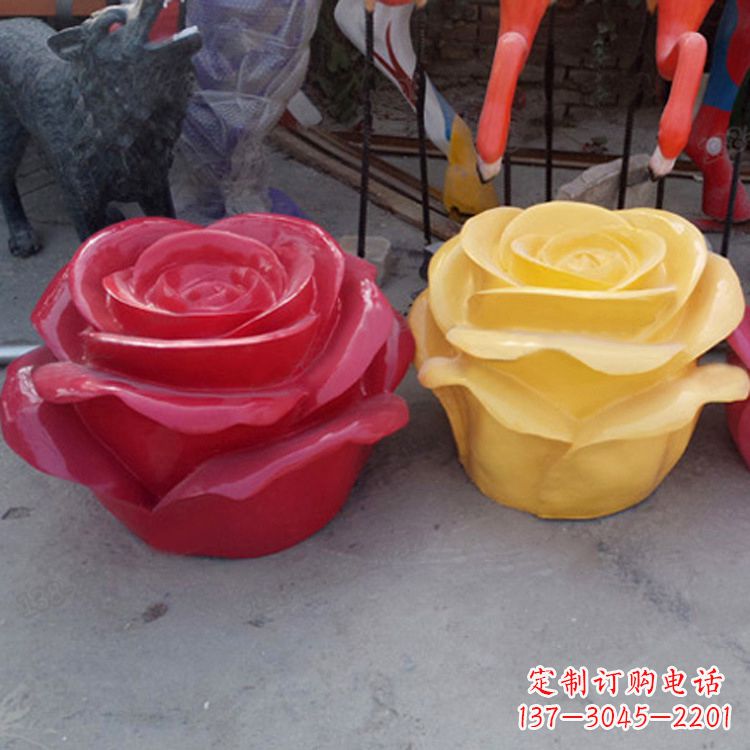 福建仿真玻璃钢玫瑰花雕塑商场美陈